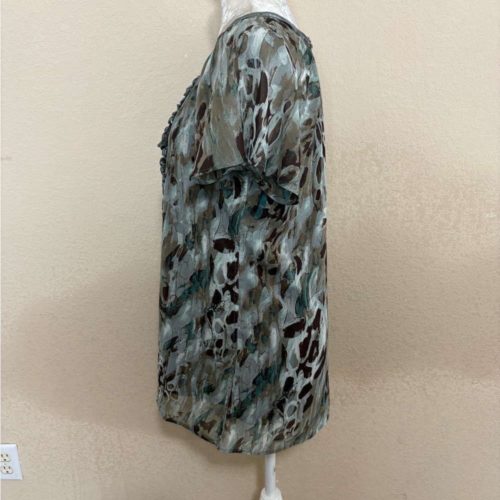 Soft Surroundings Breezy Brown & Green Short Sleeve Button Up Top Size Medium - Picture 5 of 11